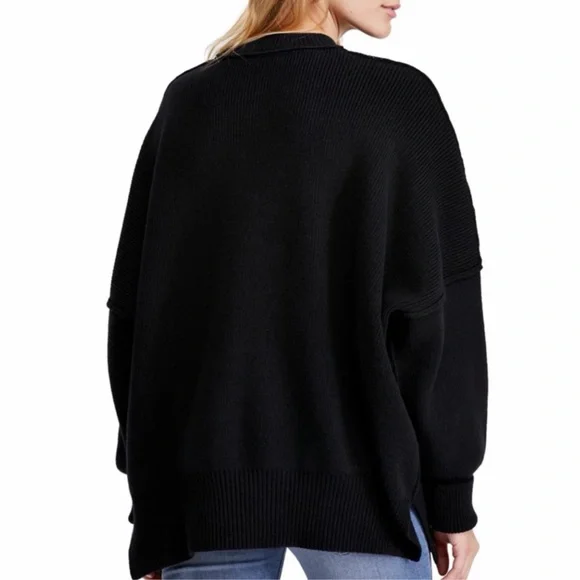 Free People Easy Street Oversized Knit Tunic Sweater Black M Cotton Blend NWT - Picture 8 of 9